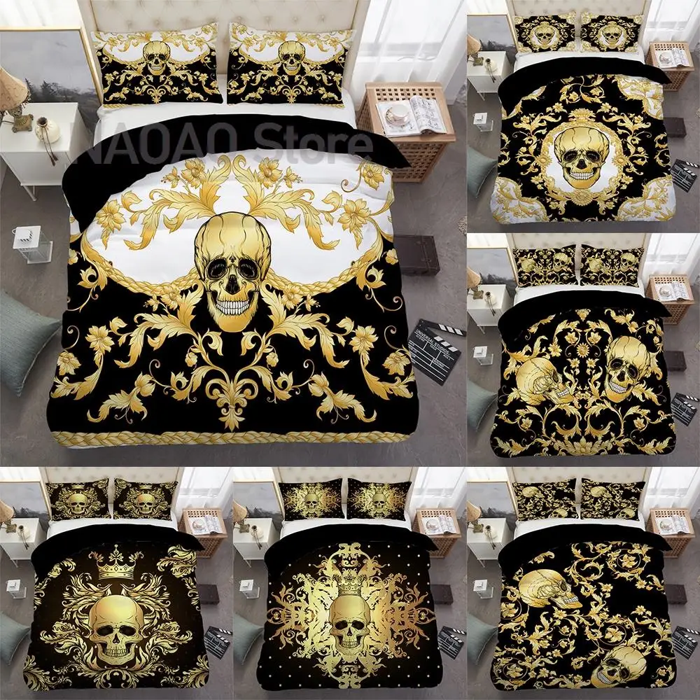 

3D Skull Bedding Set 2/3 Pcs Sugar Skull Flower Bed Luxury Duvet Cover Pillowcase Single/Twin/Double/Full/ Queen/ King Size