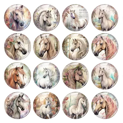 Стеклянные кабошоны Fezrgea с изображением цветов, лошадей и животных