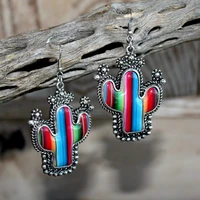 creative retro cactus lace earrings colorful oil dripping cactus earrings