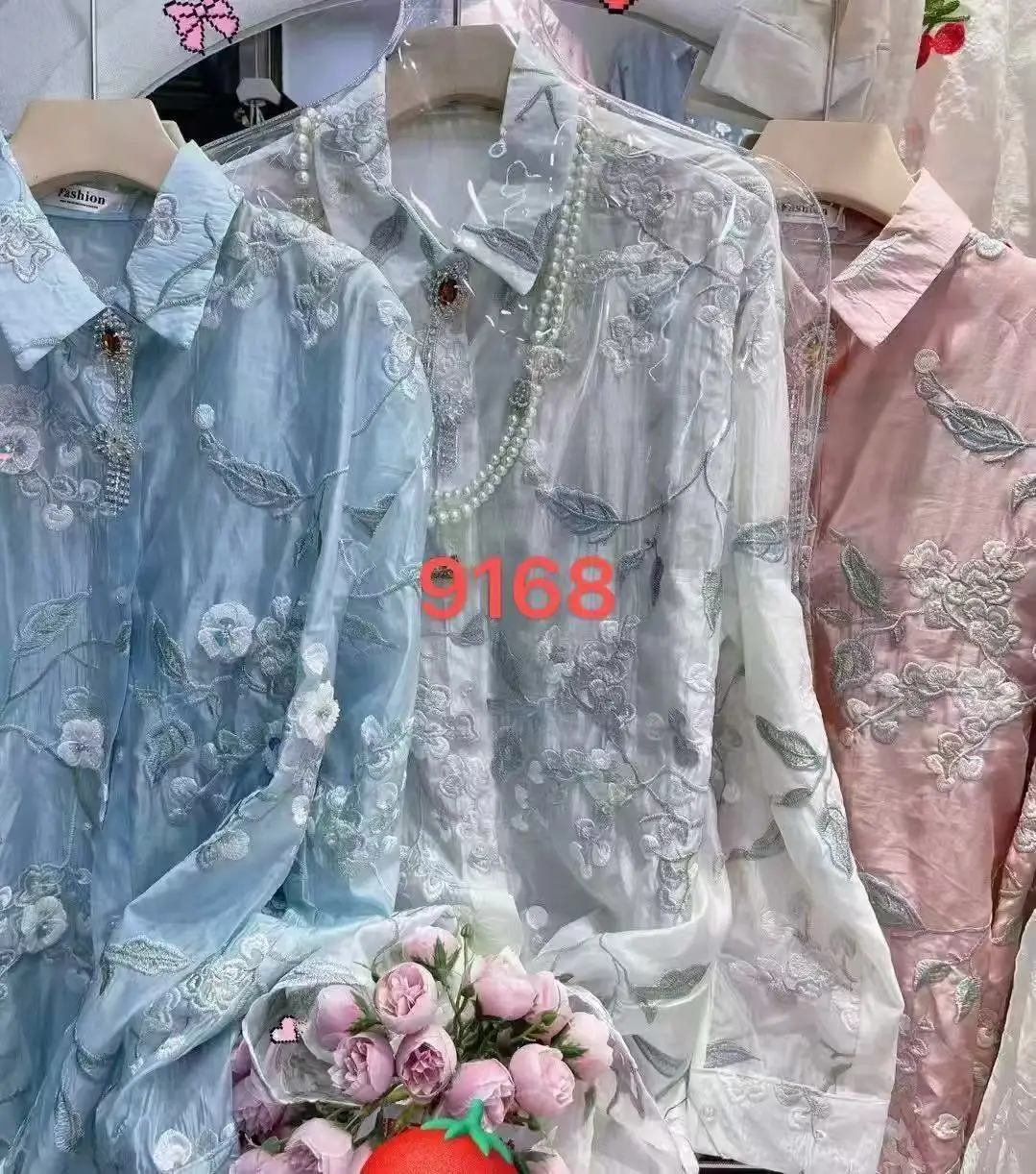 Свободные повседневные рубашки с цветочной вышивкой и пуговицами