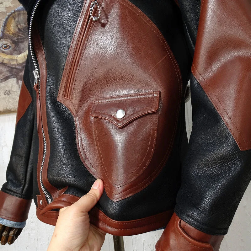 Мужская Меховая куртка из 100% натуральной кожи в стиле ретро