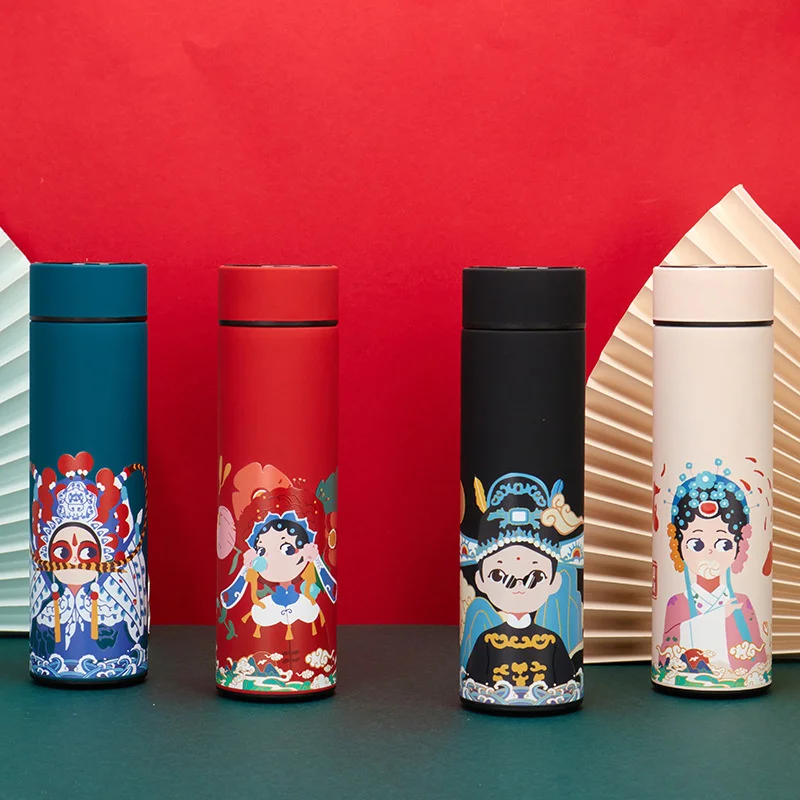 

Chinese Style Guochao 304 Stainless Steel Intelligent Thermos Cup Peking Opera Warm Water Cup High Beauty Couple Water Cup
