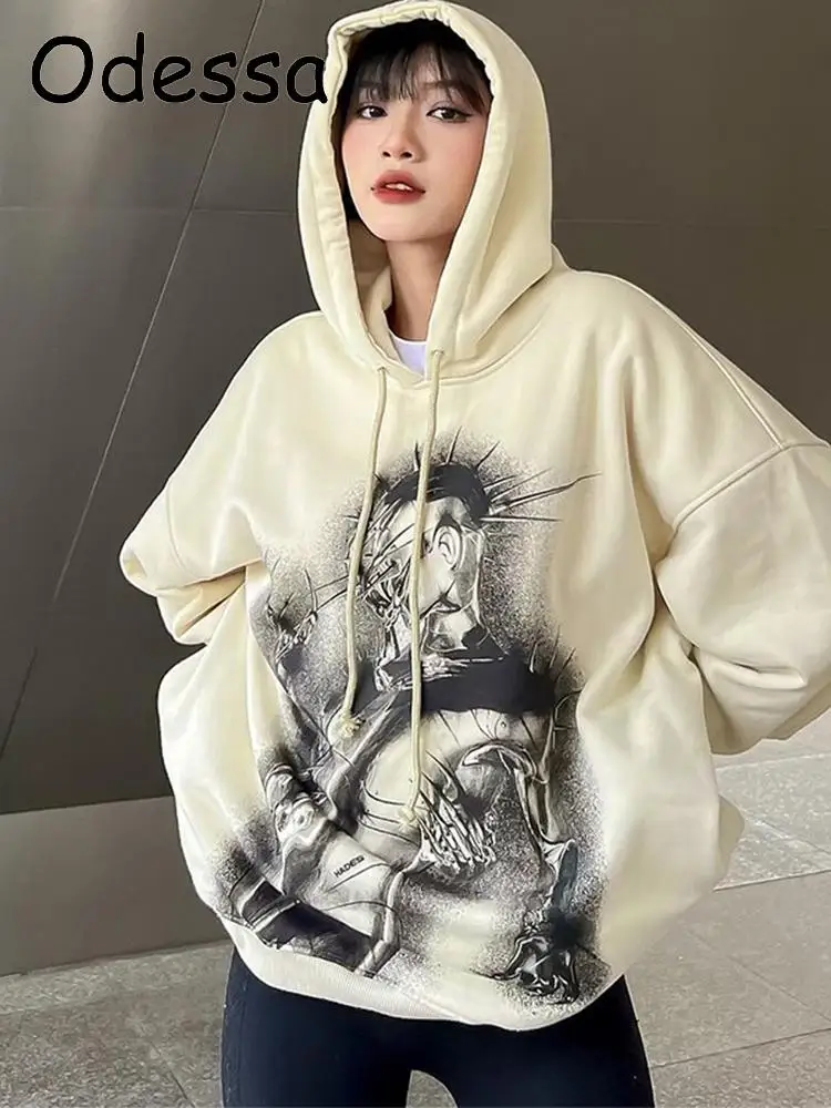 

Odessa Streetwear Printed Women Hoodie Fashion Long Sleeve Drawstring Gothic Punk Y2K Winter Autumn Ladies Clothes Graphic Tops