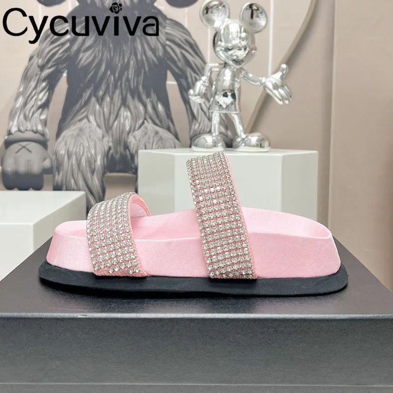 

Summer Open Toe Crystal Flat Platform Slippers Women Thick Sole Designer Mules Slides 2023 Holiday Beach Walking Shoes Women