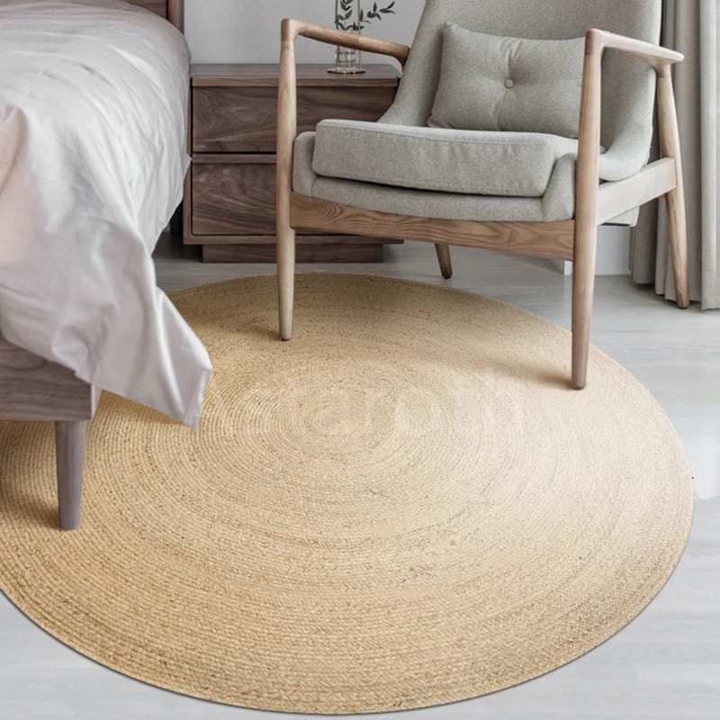 

Rug 100% Natural Jute Handmade Braided Round 90X90cm Carpet Modern Home Living Reversible Area Rug Natural Plants Floor Mats