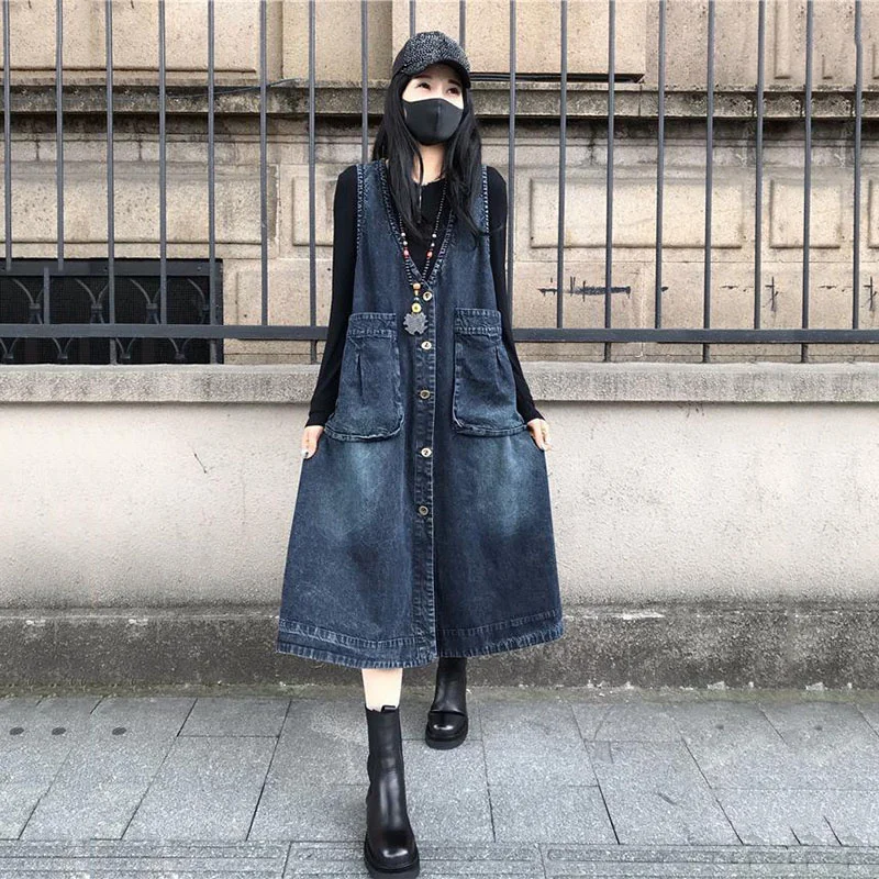 Женский джинсовый жилет новинка весны-осени 2022 длинный Повседневный в Корейском