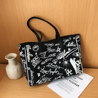 bag female 2022 new trendy spring fashion hot sale ocean style one shoulder large capacity graffiti letter printed tote bag