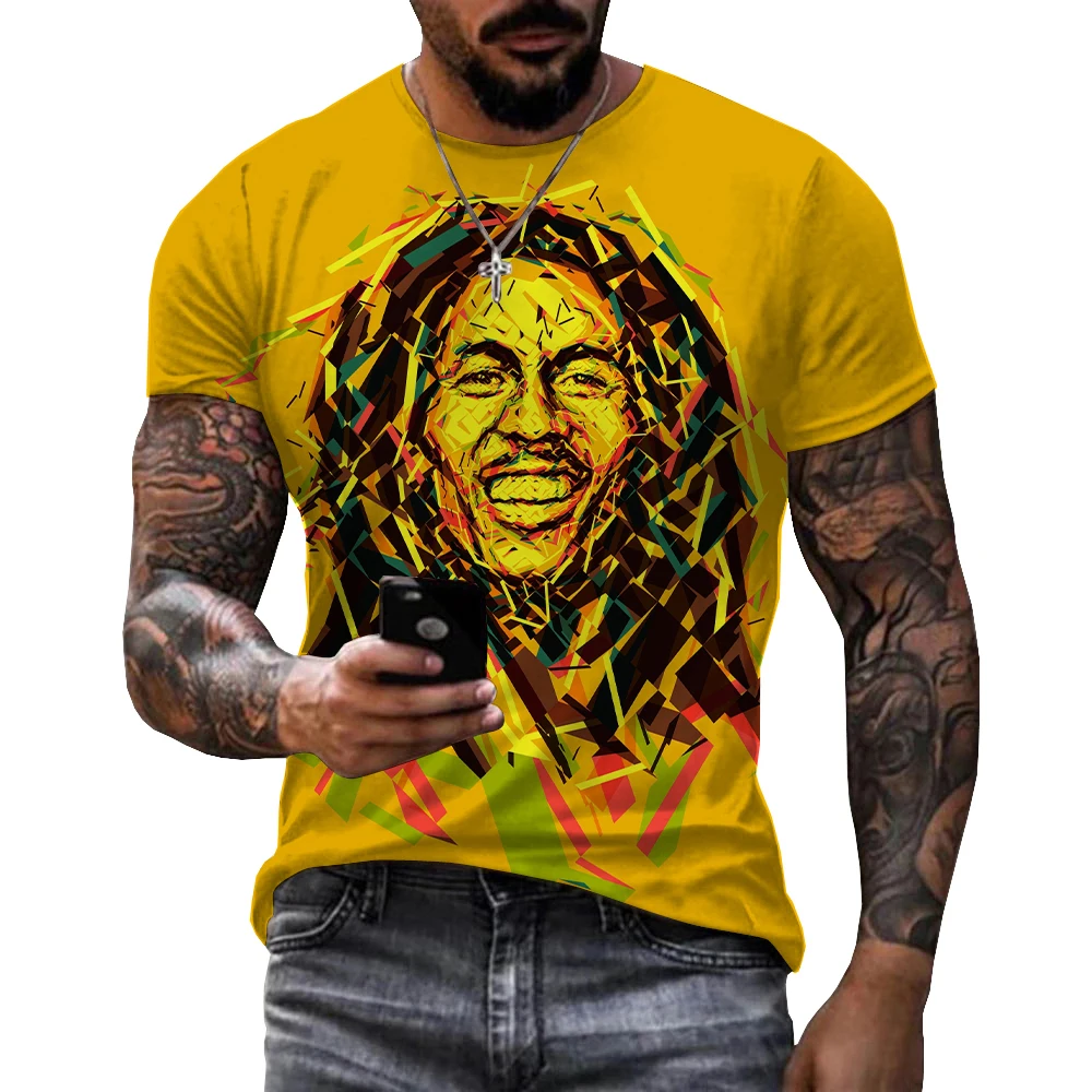 

Bob Marley 3D Printed T-shirt Fashion Casual Harajuku Short Sleeve Pop Music Street Apparel Cool Top Hip Hop Rap Singer T-shirts