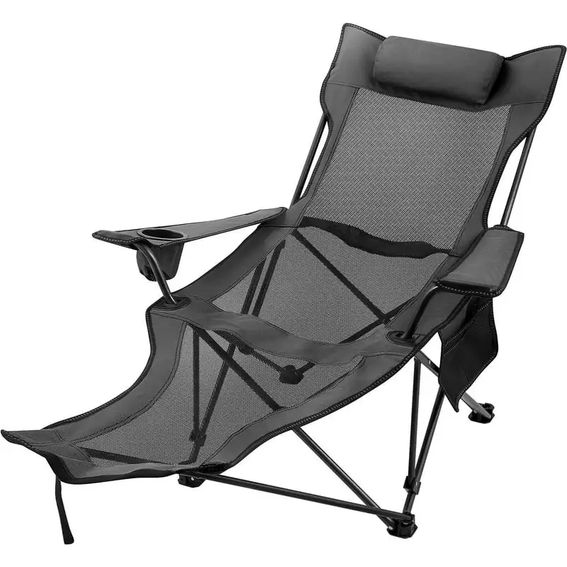

Reclining Folding Camp Chair with Footrest Mesh Lounge Chaise