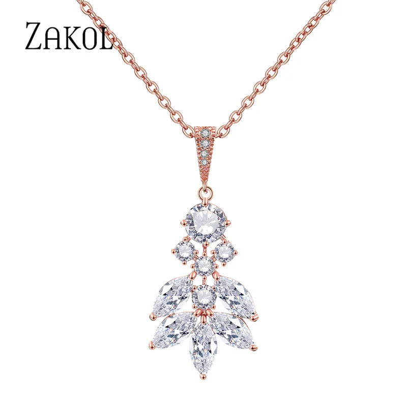ZAKOL Fashion AAA Cubic Zirconia Leaf Chain Necklace Pendant for Women Crystal Wedding Dinner Party Custom Jewelry FSNP2089 | Украшения и
