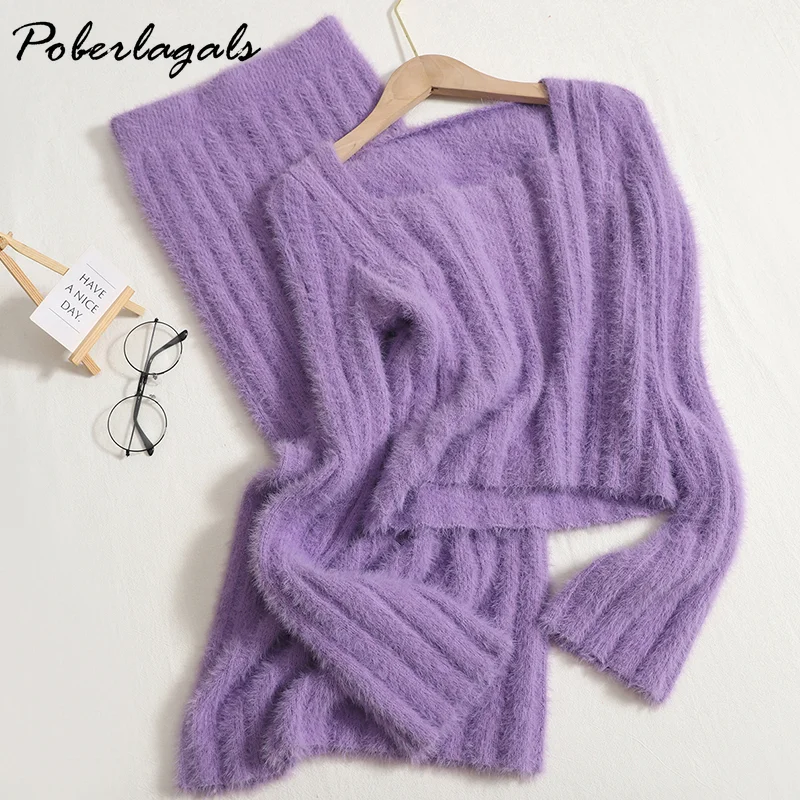 

Женский комплект из 2 предметов, теплый плюшевый свитер с длинным рукавом и юбка, Осень-зима