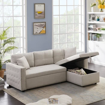 Safa Bed Reversible Sleeper Sectional Sofa with storage for Living Room Bedroom Furniture Sofa