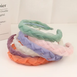 Spring And Summer Net Yarn Braid Headband Solid Color Sweet Fabric Transparent Hair Band Wholesale Toothed Face Washing Hairpin