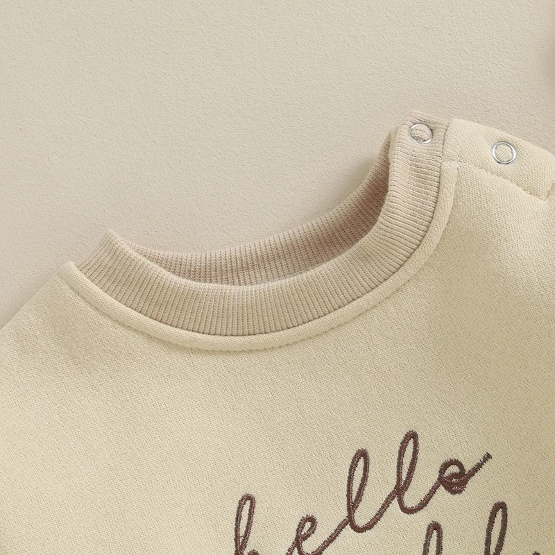 

Newborn Baby Boy Girl Fall Clothes Hello World Letter Print Fleece Sweatshirt Romper Long Sleeve Oversized Bodysuit