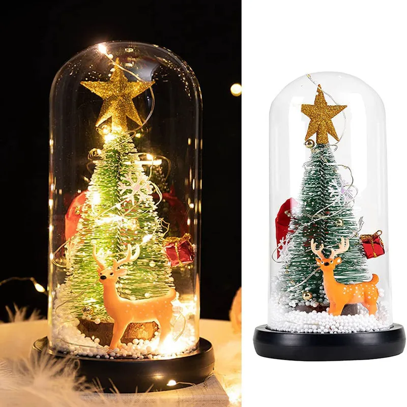 

New Year Gifts Tree Elk Santa LED Light Foil Flower In Glass Cover Christmas Decorations for Home Navidad Ornaments Noel Decor