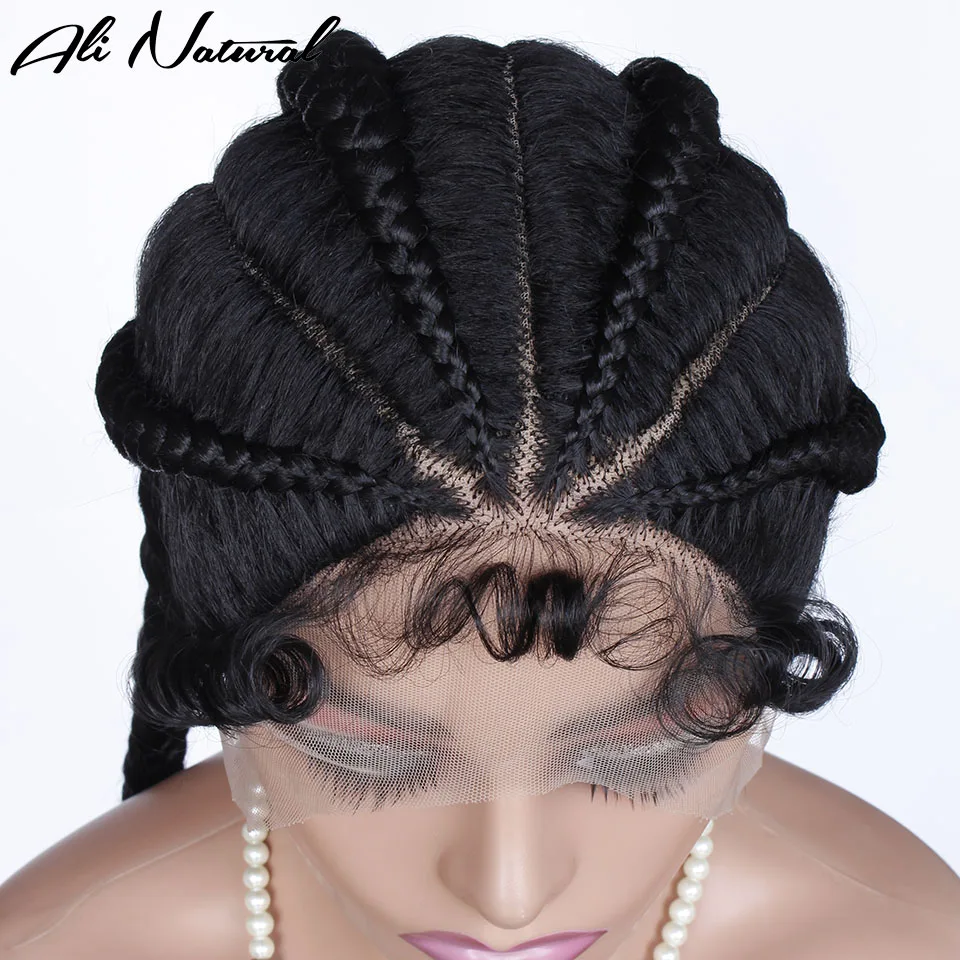 Hand-Braided Black Synthetic Lace Front Wig With Baby Hair Wholesale Cornrow 4 Dutch Braid Lace Wigs For Black Women Afro Wig