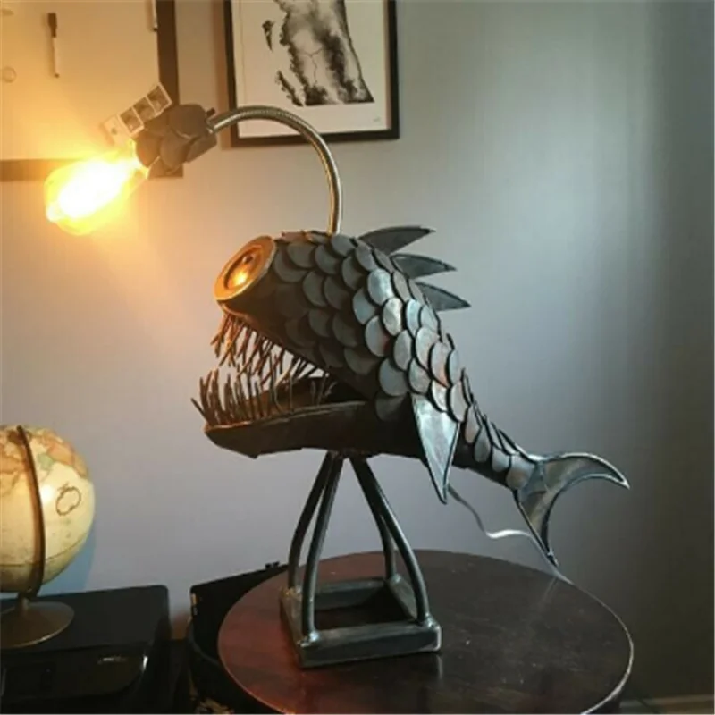 

Retro Table Lamp Angler Fish Light with Flexible Lamp Head Artistic Table Lamps for Home Bar Cafe Home Art Decorative Ornaments
