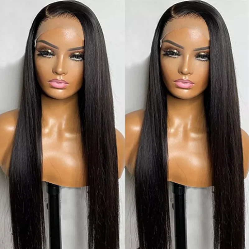 

26Inch 180%Density Black Silky Straight Soft Long Preplucked Natural Hairline Glueless Lace Front Wig For Women Babyhair