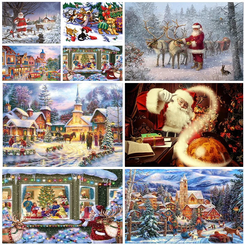 

Алмазная 5D картина «сделай сам» с Санта-Клаусом, животными, собакой, оленем, полная выкладка, алмазная вышивка, мозаика, искусство, картина Стразы, домашний декор
