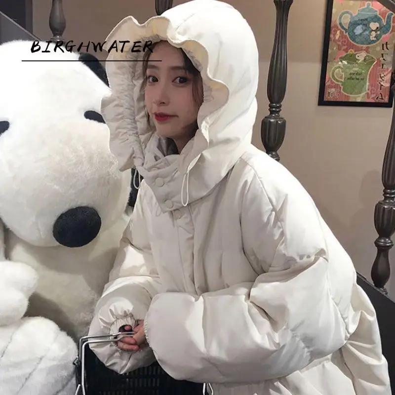 

Kawaii coat women parkas top 2020 winter college thick padded loose cute student Lotus leaf jacket female sweet tide