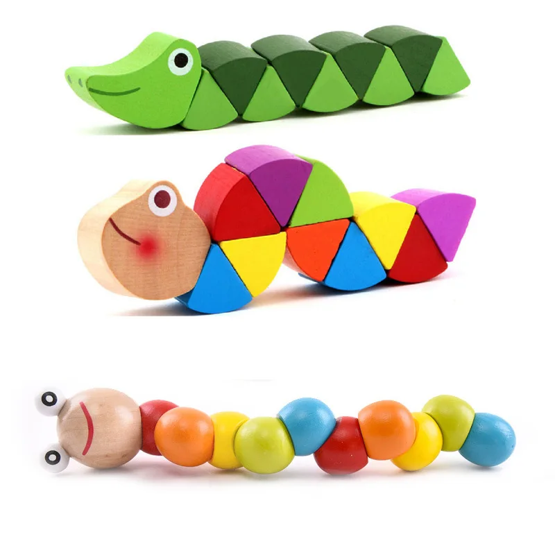 

2023 Colorful Wooden Worm Puzzles Kids Educational Baby Toys Insect Fingers Flexible Training Twisting Game for Children Gift
