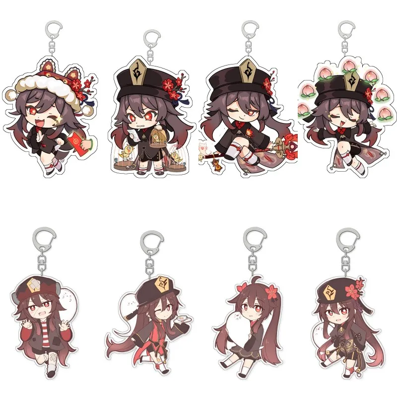 Hot Anime Genshin Impact Cosplay Key Chain Acrylic Cute Figure Hutao Keychains Kawaii Bags Car Keyrings Pendant Decor Fans Gift