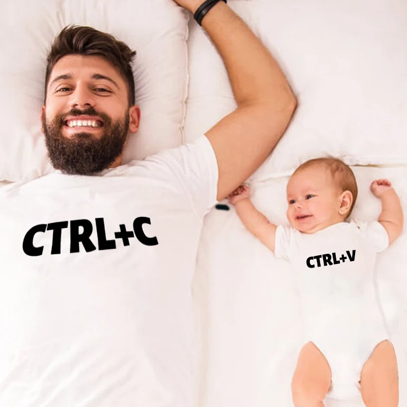 Семейная сочетающаяся одежда Ctrl + C и V футболка для отца сына детское боди