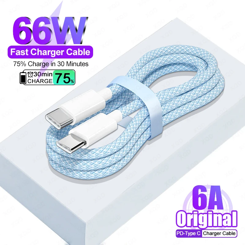 

PD 66W Fast Charger 6A USB C Type C 2m Cable For Apple iPhone 15 Pro Quick Charging For Macbook Huawei Samsung Xiaomi Data Cable