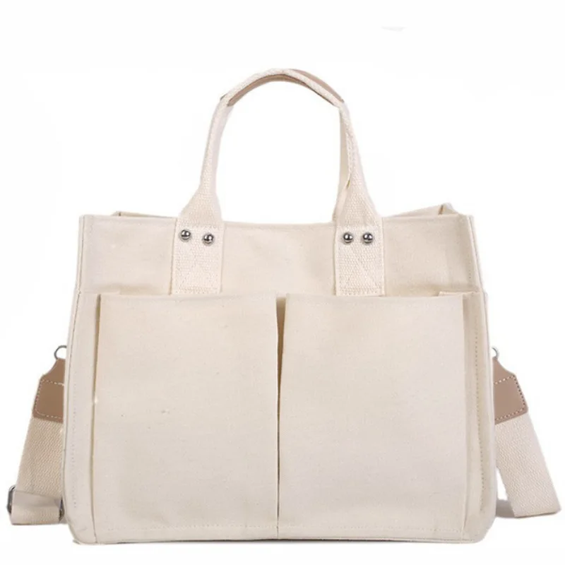 Canvas Simple Totes With Many Pockets Messenger Bags Large Capacity Shoulder Bag Female Big Handbag