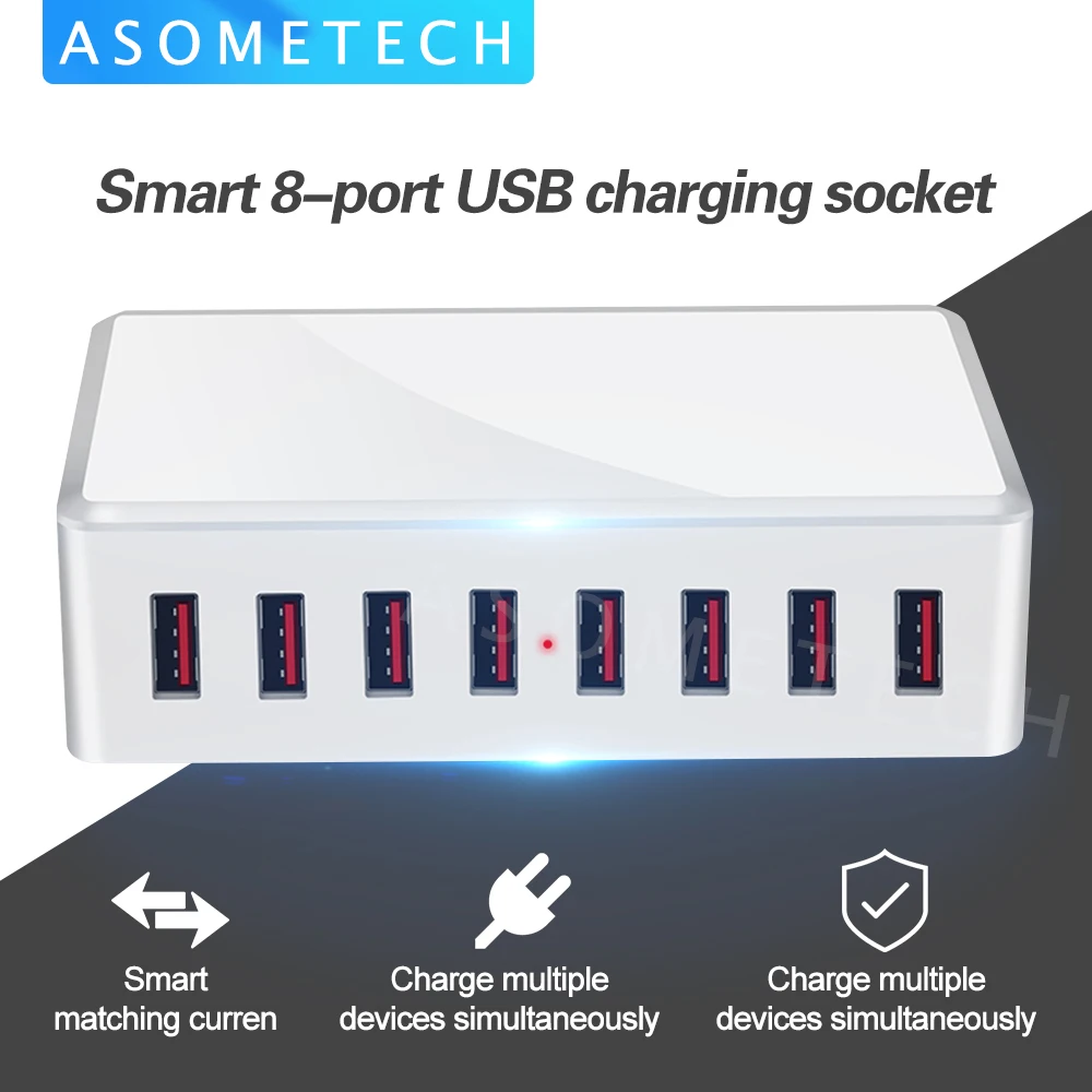

40 Вт, 8 портов, USB-адаптер для зарядного устройства, розетка для зарядной станции, зарядное устройство для телефона для iPhone 6 7 8 samsung xiaomi huawei US EU ...