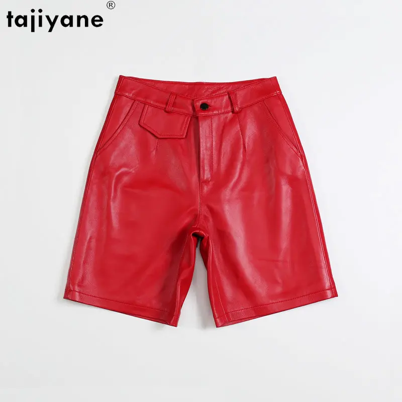 Tajiyane Genuine Sheepskin Leather Short Pants Women Clothes Casual Leather Shorts for Women Red Wide Leg Short Five-Point Pants