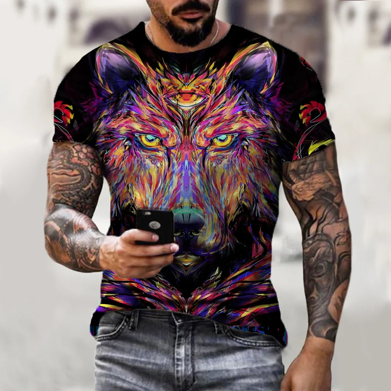 

2022 3d Wolf lion T-shirts Rock Hip Hop Vintage Clothes Oversized Tops For Men Summer Fashion Male Unisex Streetwear Tees