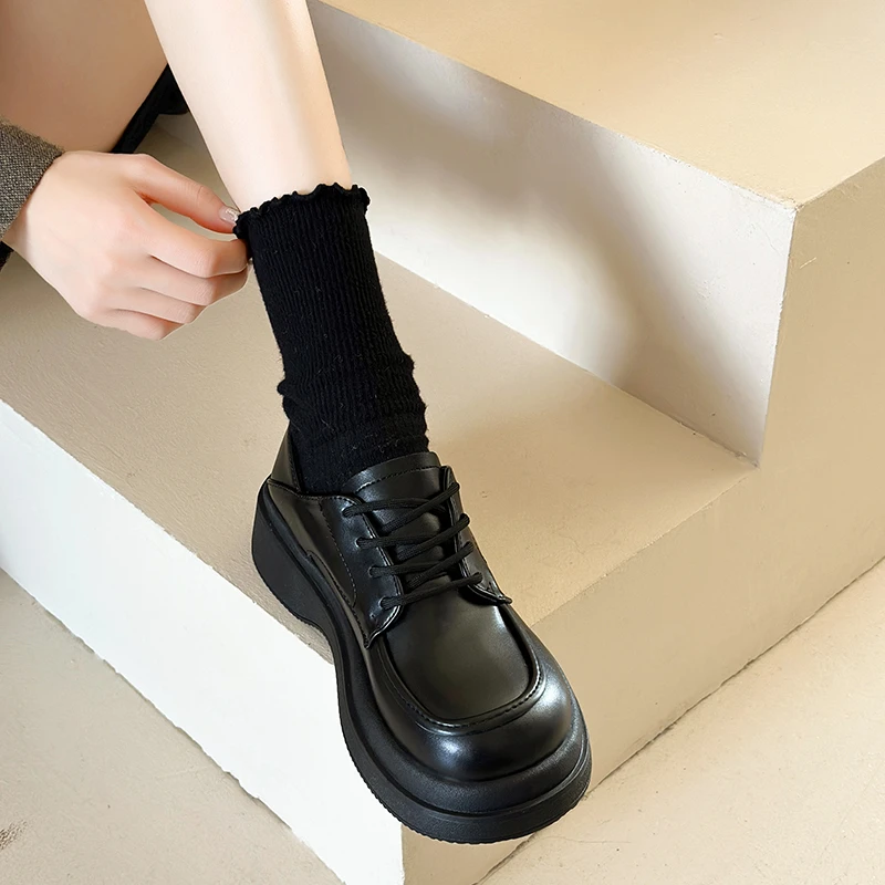 Женские лоферы 202 Li 3 новые зимние британские туфли Sle Qaw черные на шнуровке Preppy Ma