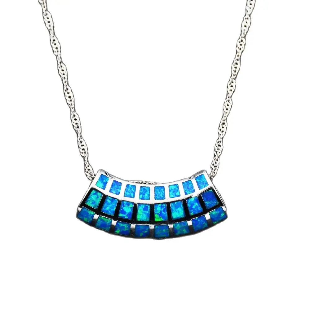 Новое геометрическое ожерелье с подвеской из голубого/белого огненного опала и