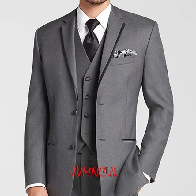 

2022 Tailored Grey Mens Suits Wedding Fashion Custom Made Prom Masculino Trajes De Hombre Blazer 3 Pieces(Jacket+Pant+Vest+Tie)
