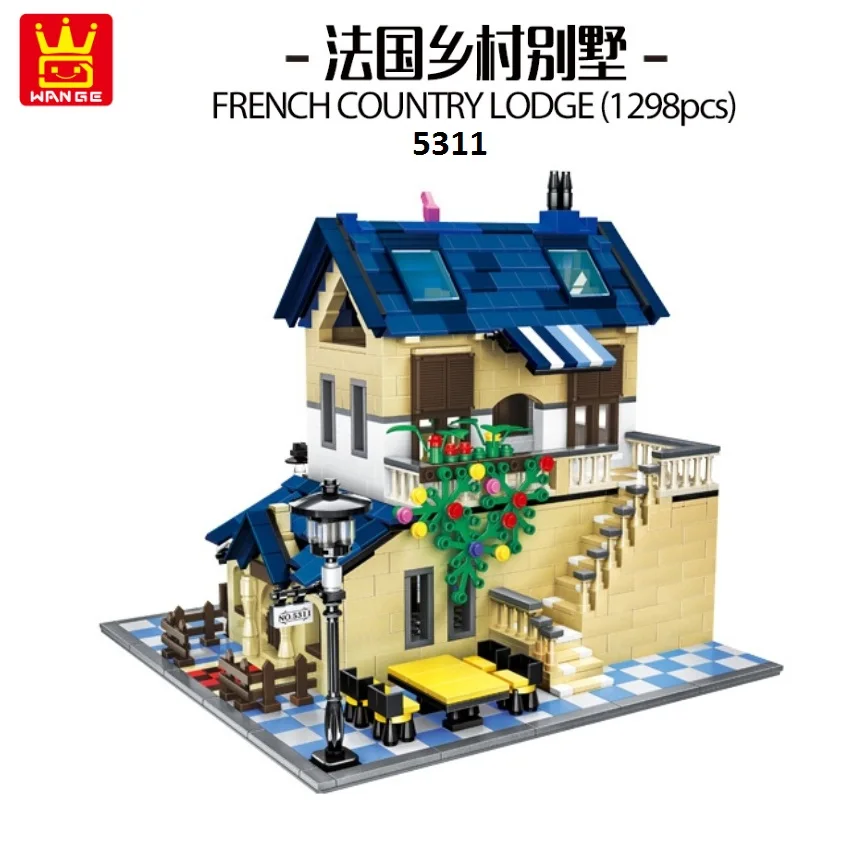

1298pcs Wange Blocks French Country Lodge Home Model Architecture Building Blocks Creative Educational Toys for Kids Gifts 5311