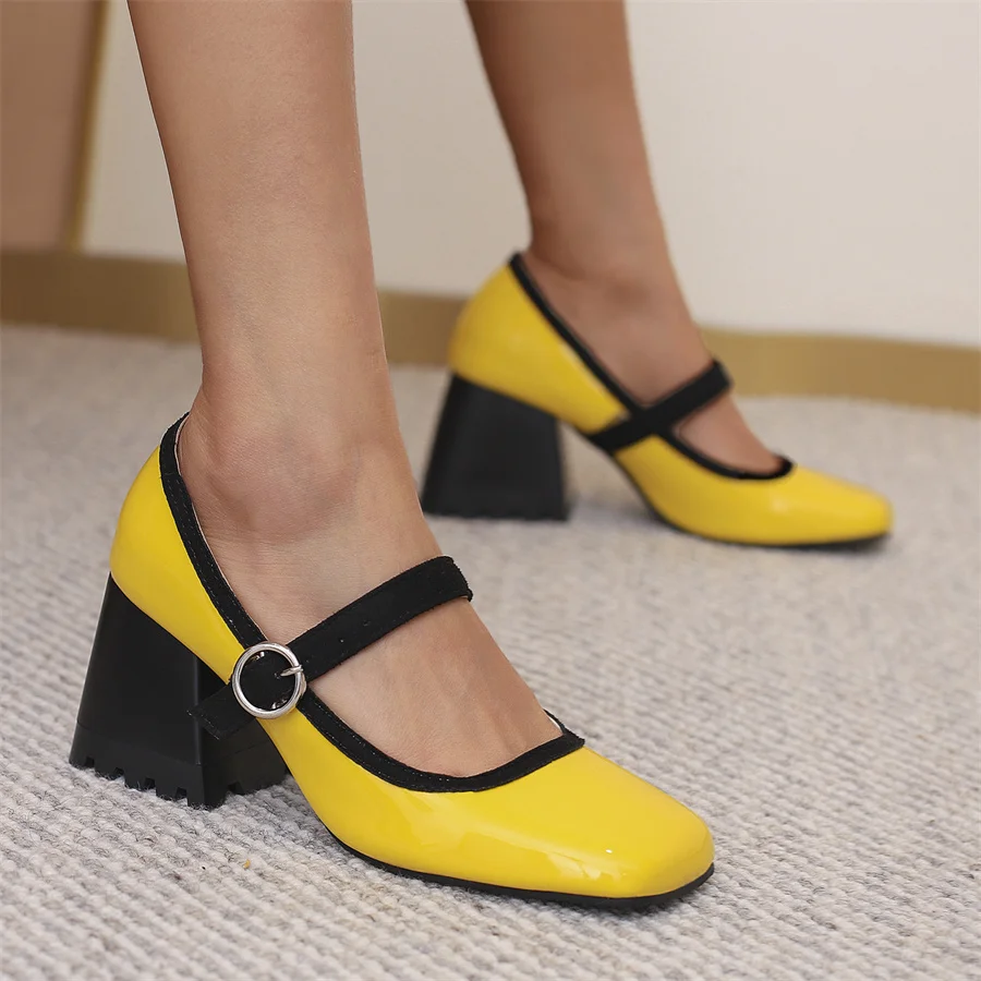 

Woman Shoes 2023 Brand New Ladies Mary Janes Pumps Fashion Chunky High Heels Party Office Shoes Plus Size 40-48 Dropshopping