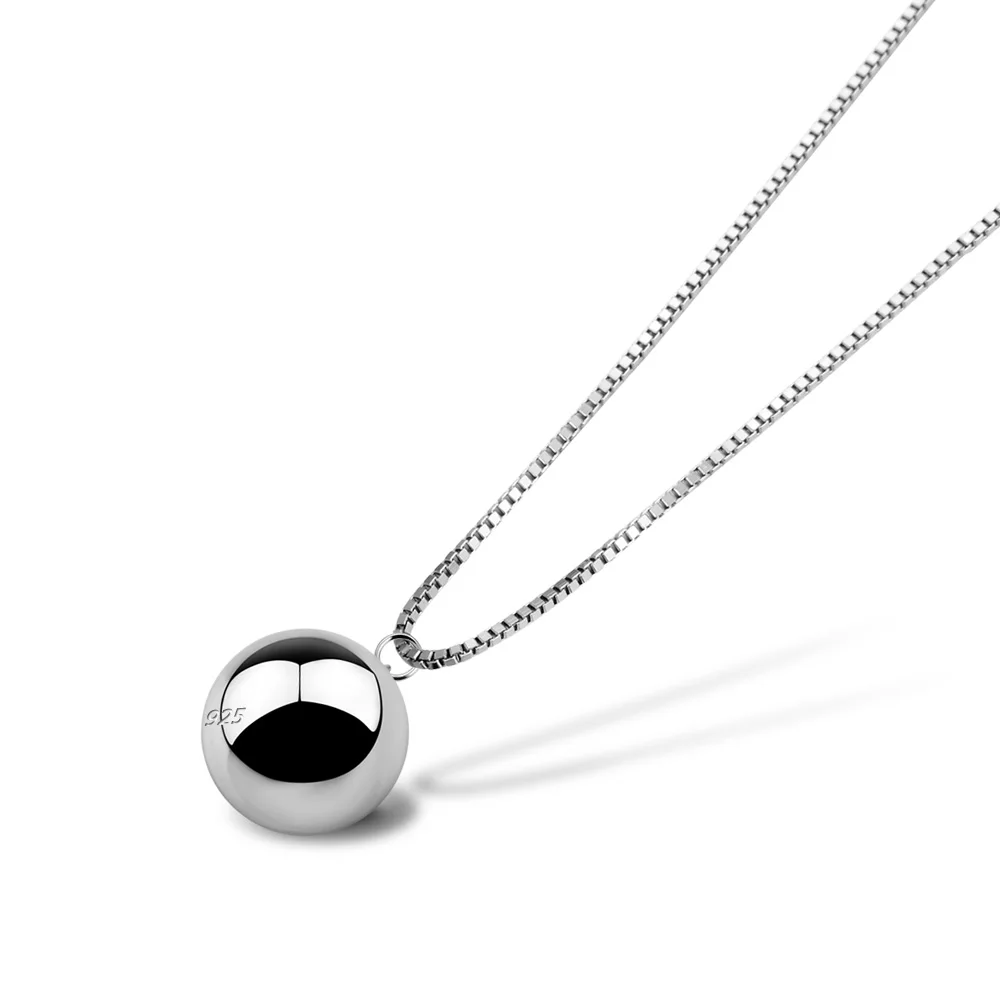 

S925 Sterling silver couple necklace bell Round bead Love heart smooth Pendant Student men's and women's style silver jewelry