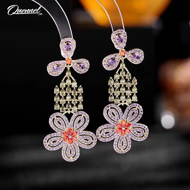 

Женские серьги-подвески с фианитами QUENNEL, роскошные модные ювелирные украшения для свадьбы, вечеринки, годовщины