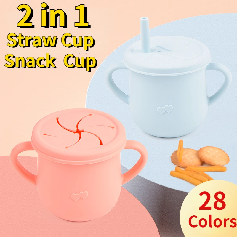 

BPA Free Straw Cups for Baby with Double Lids Silicone Food Storage Box Baby Snack Cup Portable Snack Container with Lid Kid Cup