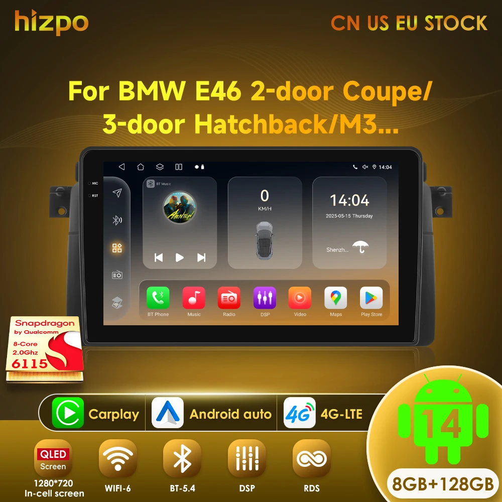Фото Автомагнитола Hizpo AI Voice с Android Auto для BMW E46 M3 318/320/325/330/335, Rover 75, Carplay, мультимедиа, 4G, DSP, BT №1
