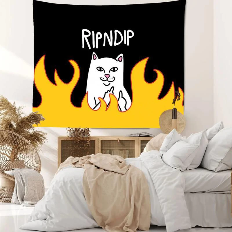 

Кошачий модный настенный гобелен, мультяшный аниме гобелен, эстетический комнатный декор, гобелены, домашний декор, одеяло для дивана