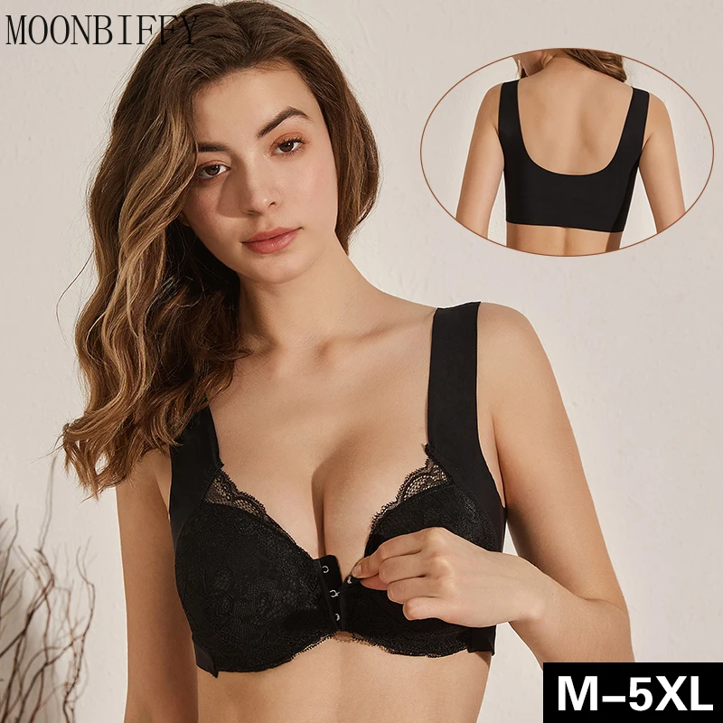 

Large Size Bra Sexy Bralette Crop Top Underwear Push Up M-6XL Seamless Bra Lace Front Closure Brassiere Lingerie Female