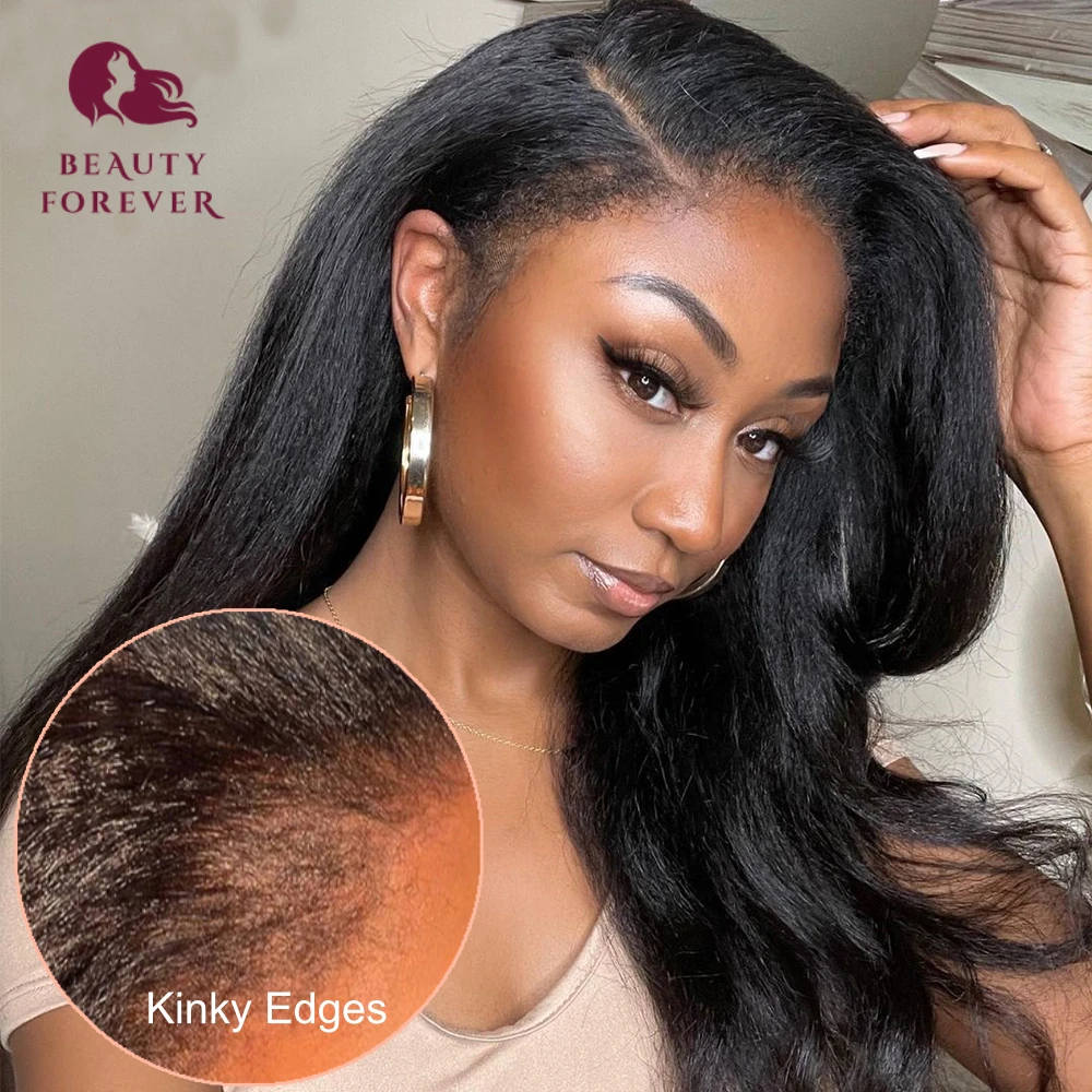 

Upgrade Kinky Edges Lace Front Human Hair Wig Kinky Straight Baby Hair 13x4 Glueless Curly Lace Frontal Wig Pre Plucked