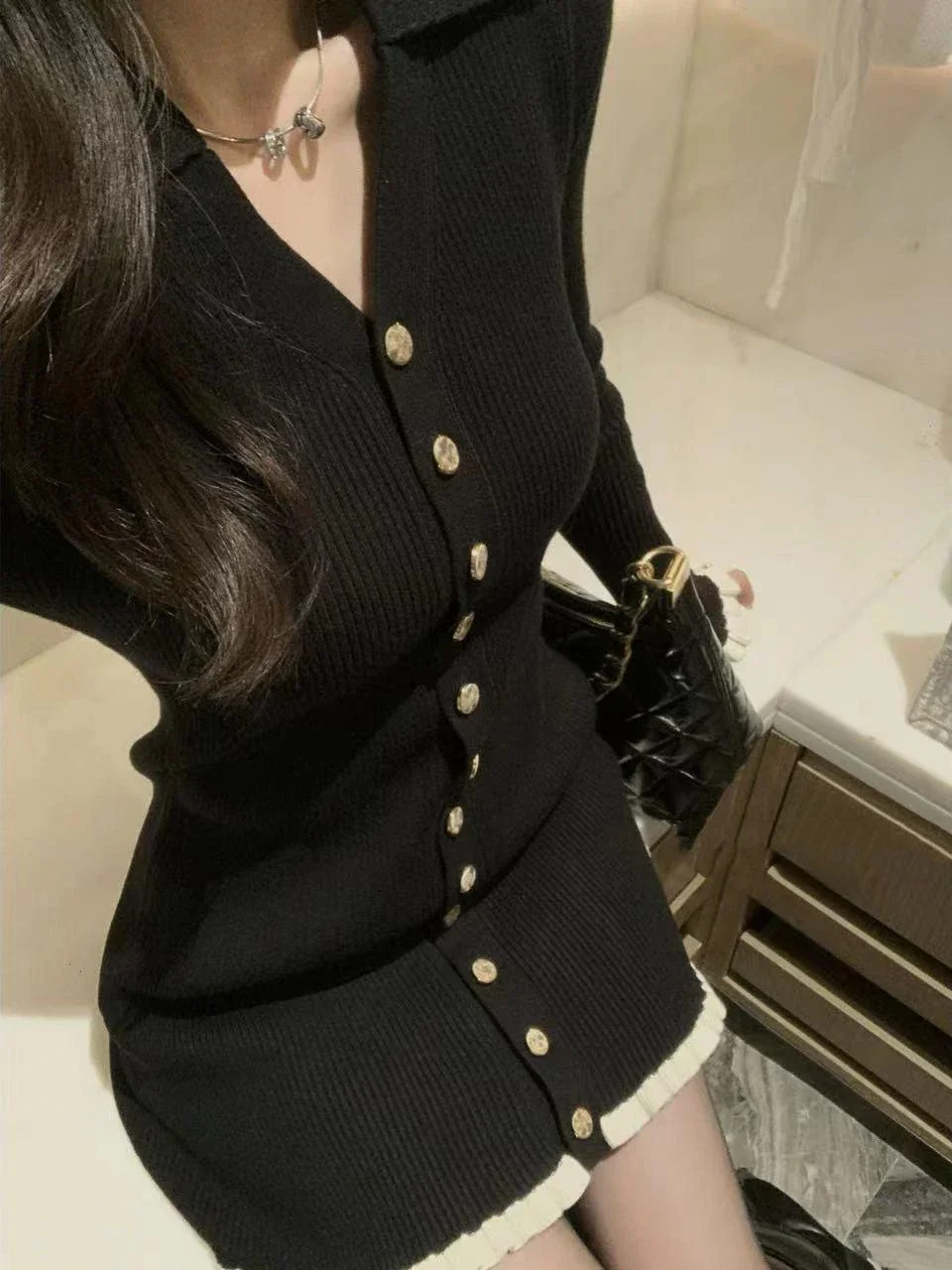 Новое элегантное облегающее трикотажное платье для женщин осень-зима 2024 тонкое