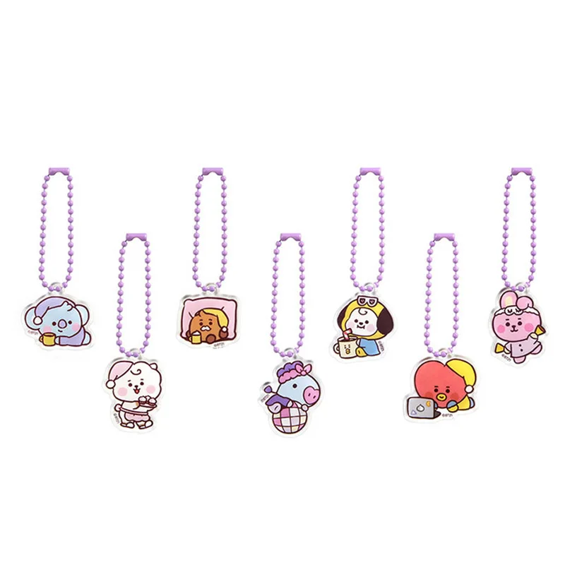 

New BT21 Kawaii Cartoon series Clear Acrylic Keychain Pendant Hanging Chain Wallet Jewelry Accessories Girls Heart Student Gifts