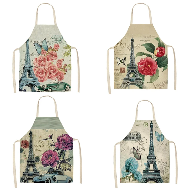 

Eiffel Tower Flowers Apron Linen Apron Apron for Men Chef Apron Apron Kids Baking Accessories Sleeveless Apron Kawaii Apron