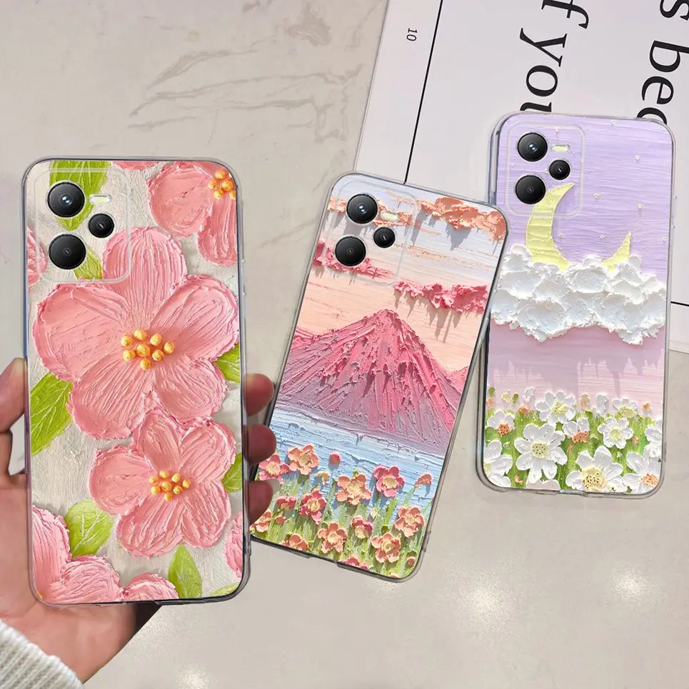 Мягкие силиконовые чехлы с красивым цветочным рисунком для Realme C35 чехол RMX3511