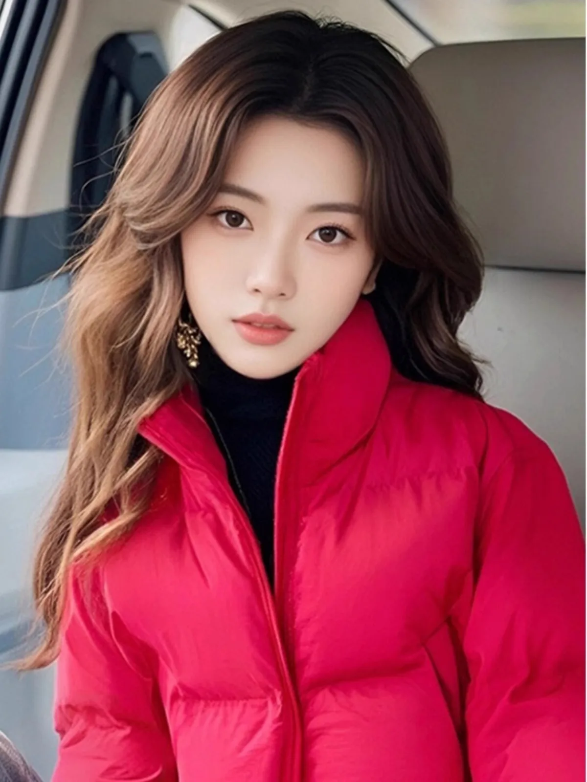 Rose Red Stand Collar Quilted Bread down Jacket Cotton-padded Clothes Cotton-Padded Women 2024 New Winter Black Tea St...