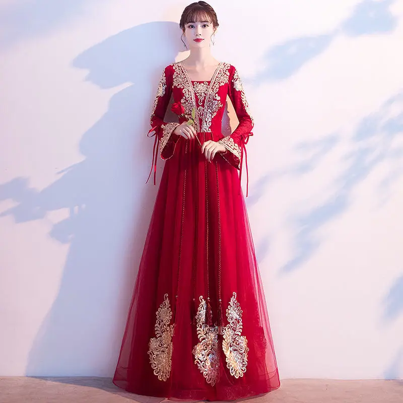 

New Oriental Style Traditional Bride Elegant Cheongsam Qipao Evening Dress Long Chinese Costume Qi Pao Vintage Wedding Dresses